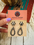 Zuni Sterling Silver & Black Onyx Petit Point Dangle Earrings