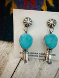 Navajo Turquoise & Sterling Silver Blossom Dangle Earrings by Jacqueline Silver