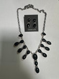 Navajo Sterling Silver & Onyx Necklace & Earring Set Signed