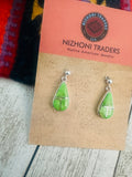 Navajo Sterling Silver Gaspeite Inlay Dangle Earrings