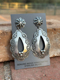 Rita Lee Navajo Hand Stamped Sterling Silver Concho Dangle Earrings