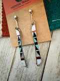 Zuni Multi Stone & Sterling Silver Inlay Dangle Earrings