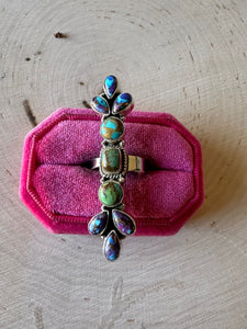 Beautiful Handmade Purple Dream Mojave, Turquoise And Sterling Silver Adjustable Cluster Ring