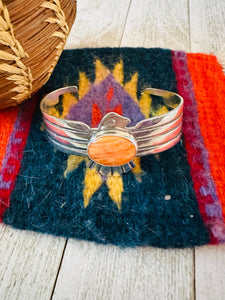 Navajo Orange Spiny & Sterling Silver Thunderbird Cuff Bracelet