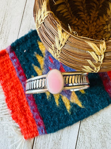 Navajo Queen Pink Conch Shell & Sterling Silver Cuff Bracelet