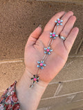 Nizhoni Handmade Sterling Silver & Pink Onyx Daisy Link Bracelet