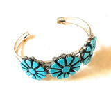 Zuni Sterling Silver & Turquoise Cluster Cuff Bracelet