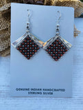 Zuni Sterling Silver & Coral Petit Point Dangle Earrings