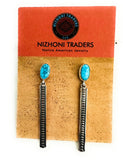 Navajo Golden Hills Turquoise & Sterling Silver Drop Dangle Earrings Signed