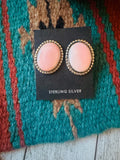 Navajo Sterling Silver & Queen Pink Conch Oval Post Earrings