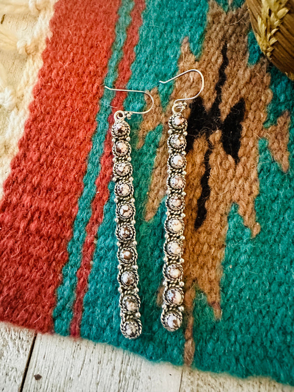 Handmade Wild Horse & Sterling Silver Straight Dangle Earrings Signed Nizhoni