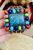 Amazing Navajo Multi Stone & Sterling Silver Cuff Bracelet Signed