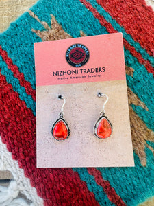 Navajo Sterling Silver Apple Coral Teardrop Earrings