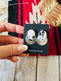 Navajo White Buffalo & Sterling Silver Post Earrings