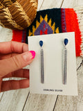 Navajo Lapis & Sterling Silver Drop Dangle Earrings Signed