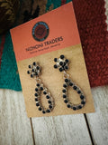 Zuni Sterling Silver & Black Onyx Petit Point Dangle Earrings