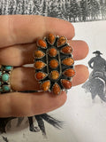 “Desert Jewel” Handmade Orange Mojave & Sterling Silver Adjustable Ring Signed Nizhoni