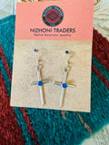 Navajo Sterling Silver & Blue Opal Cross Dangle Earrings