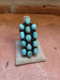 Navajo Turquoise & Sterling Silver 13 Stone Ring Signed Sheila