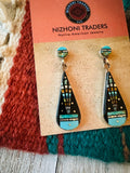 Navajo Sterling Silver & Multi Stone Inlay Dangle Earrings