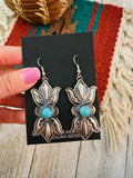 Navajo Hand Stamped Sterling Silver & Turquoise Concho Dangle Earrings