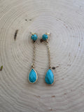 “The Golden Collection” Simple Double Stone Handmade Turquoise Beaded & 14k Gold Plated Earrings