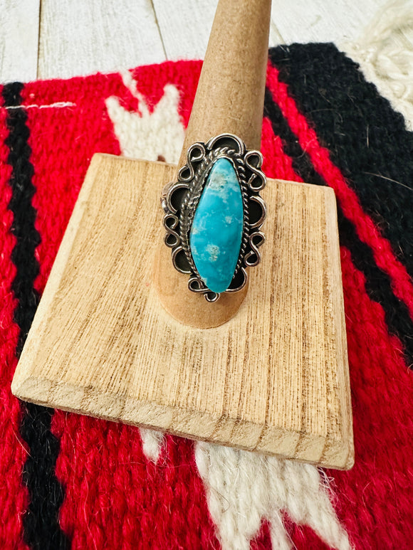 Navajo Sterling Silver & Kingman Turquoise Ring Size 7.5