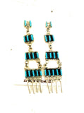 Zuni Turquoise & Sterling Silver Needlepoint Dangle Earrings