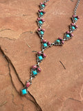 Handmade Rhodonite, Turquoise & Sterling Silver Lariat Necklace Signed Nizhoni