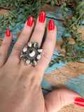 Beautiful Handmade White Buffalo And Sterling Silver Adjustable Cluster Ring