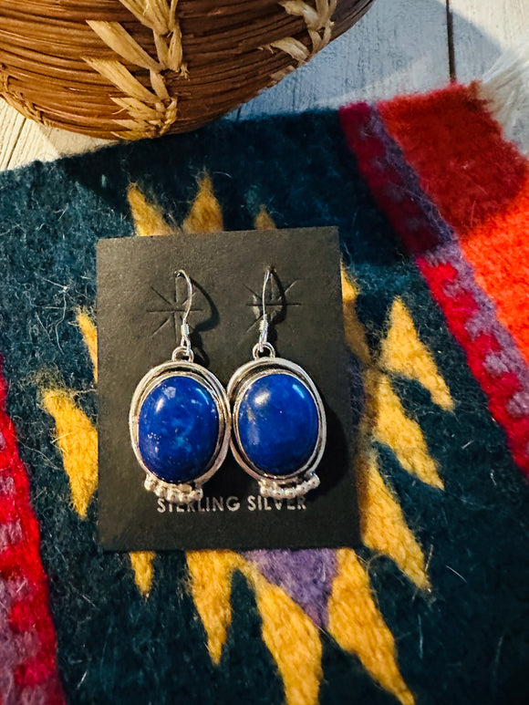 Navajo Lapis and Sterling Silver Dangle Earrings