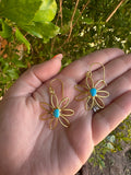 “The Golden Collection” Natural Turquoise Daisy 2.0 Handmade 14k Gold Plated Earrings