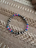 Handmade Pink & Blue Fire Opal & Sterling Silver Beaded Bracelet