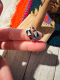 Zuni Multi Stone & Sterling Silver Inlay Square Adjustable Ring