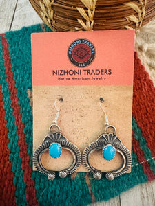 Navajo Turquoise & Sterling Silver Naja Dangle Earrings By Kevin Billah