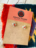 Navajo Coral and Sterling Silver Flower Stud Earrings