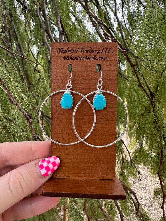 Handmade Turquoise and Sterling Silver Hoop Earrings