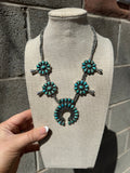 “The Cowgirl” Handmade Sterling Silver, Turquoise Squash Blossom Set