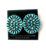 Navajo Sterling Silver & Kingman Turquoise Cluster Post Earrings