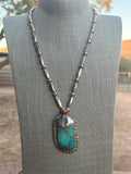 Vintage Old Pawn Navajo Morenci Turquoise & Coral Sterling Silver Beaded Necklace