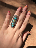 Beautiful Handmade Number 8 Turquoise And Sterling Silver Adjustable 3 Stone Ring