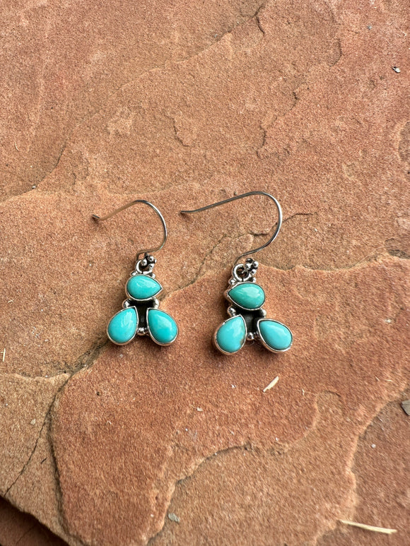 Handmade 3 Stone Natural Turquoise and Sterling Silver Dangles