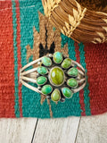 Navajo Sonoran Gold Turquoise & Sterling Silver Cluster Cuff Bracelet