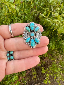 Beautiful Handmade Turquoise And Sterling Silver Adjustable Ring