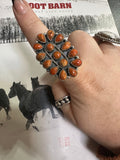 “Desert Jewel” Handmade Orange Mojave & Sterling Silver Adjustable Ring Signed Nizhoni