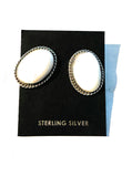 Navajo White Buffalo and Sterling Silver Oval Post Earrings