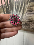 Handmade Purple Spiny, Pink Opal And Sterling Silver Adjustable Ring