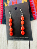 Navajo Sterling Silver Apple Coral Beaded Dangle Earrings