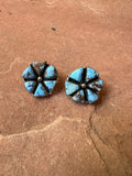 Handmade Golden Hills Turquoise & Sterling Silver Cluster Post Earrings