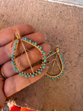 “The Golden Collection” Peace Hoop Handmade Turquoise Beaded & 14k Gold Plated Earrings